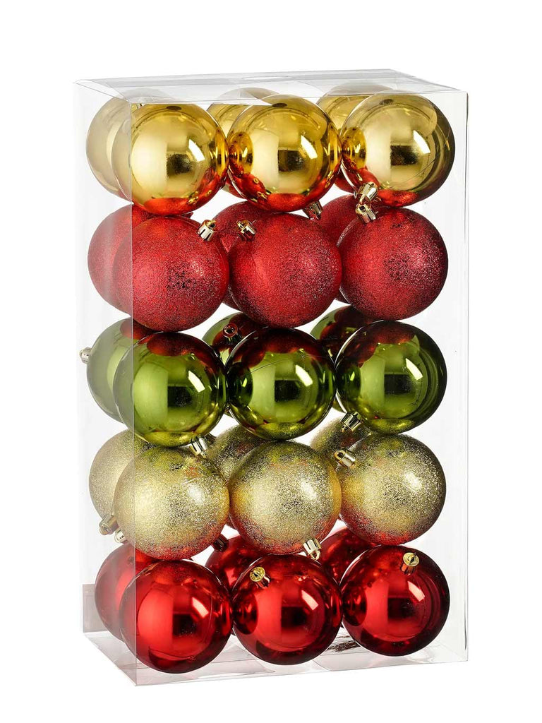 Pk 30 8cm Unbreakable Baubles - Gold/Red/Green