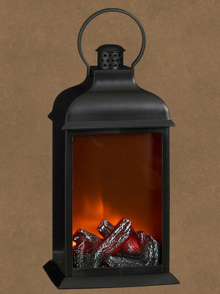 28 x 15cm B/O Black Lantern Fireplace LED