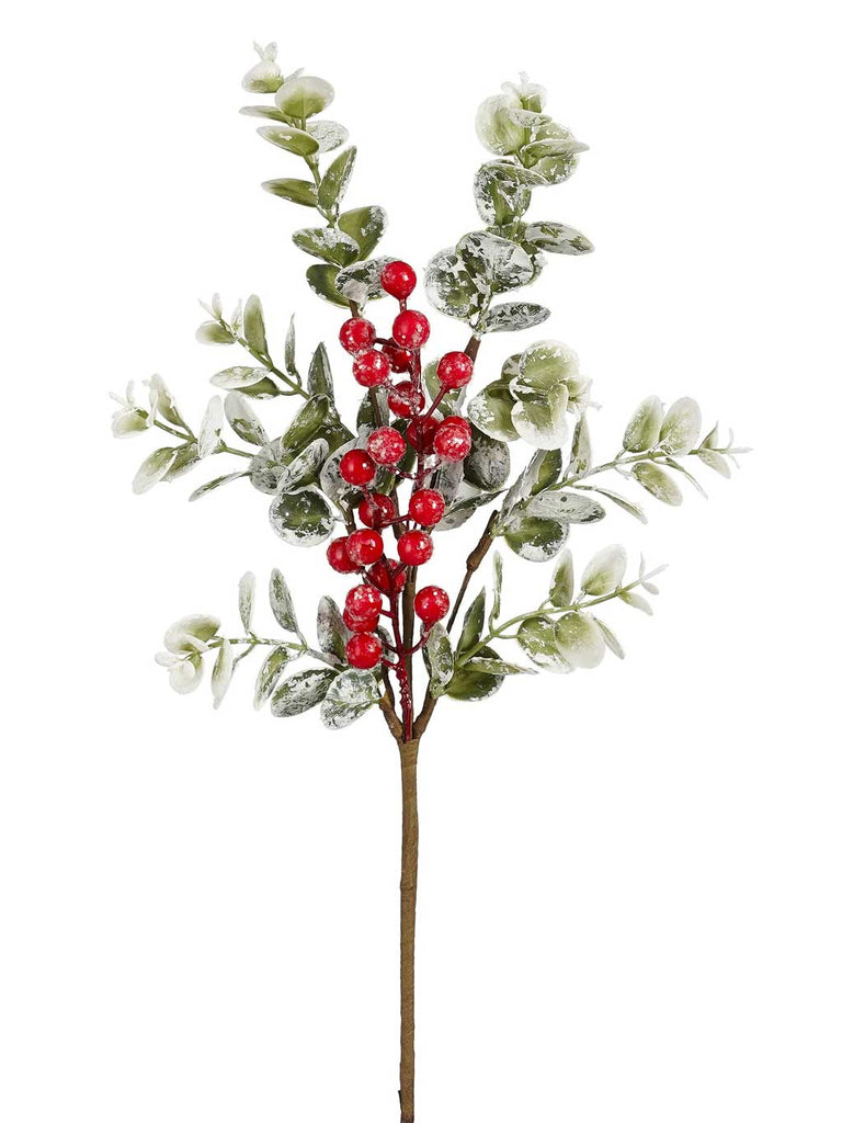 37cm Frosted Pine Spray with Berries Red