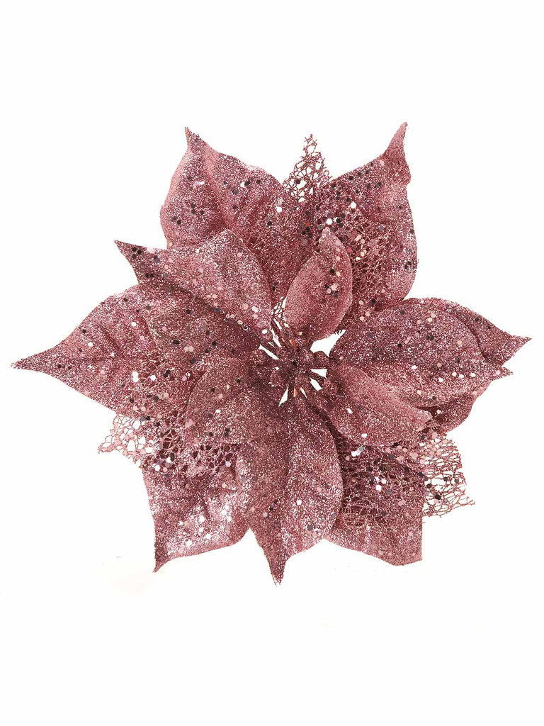 23cm Glitter Clip on Poinsettia - Soft Pink