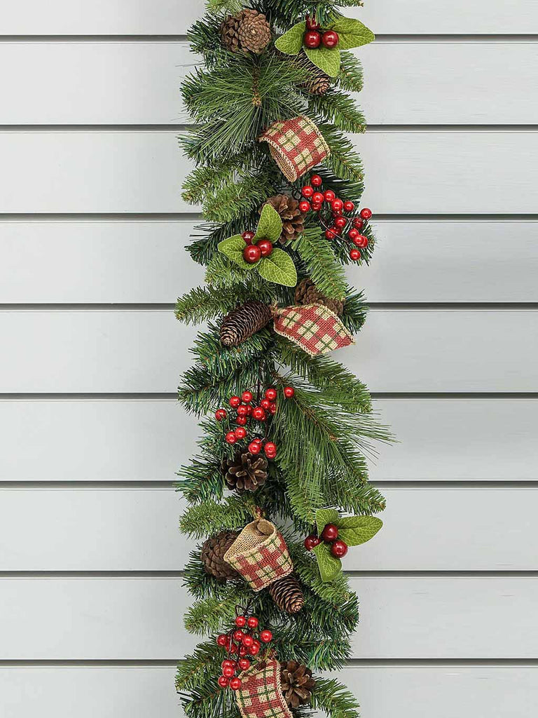180cm (6ft) Garland with Ribbon/Berries/Cones