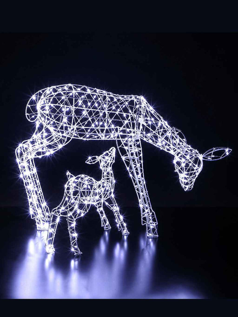 70cm White Flexi Wire Frame Deer & Fawn with 460 LEDs