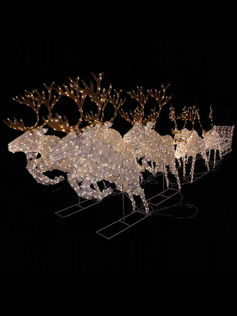 1.5m Twine Sleigh With 8 Reindeer Warm White & White