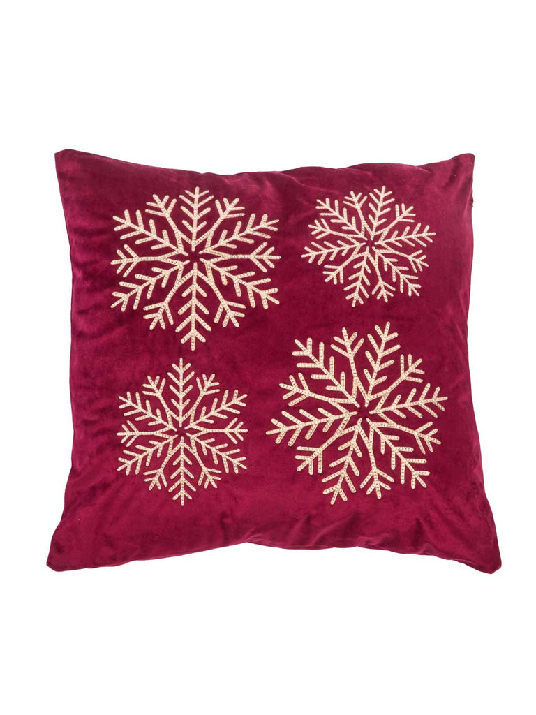 Snowflakes Cushion - Burgundy