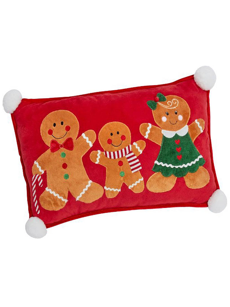 30 x 50cm Gingerbread Family Cushion - Red