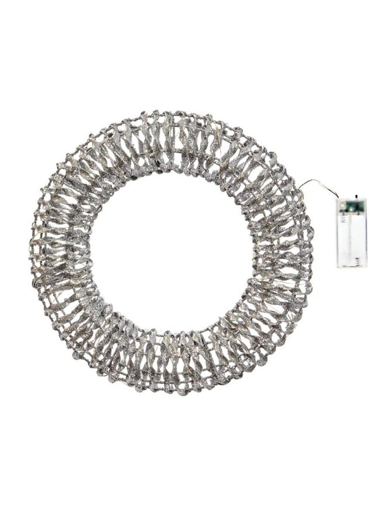 GlitterTwist LIT Wreath 30cm - Silver