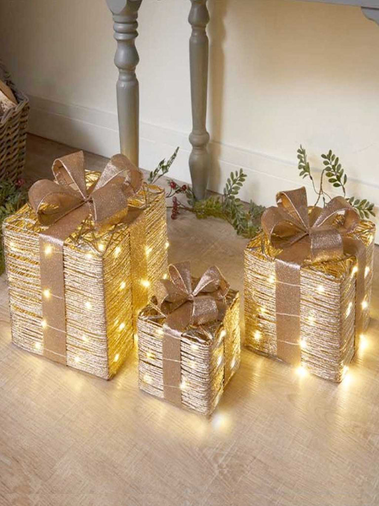 Set of 3 Champagne Braid Faux Gift Boxes
