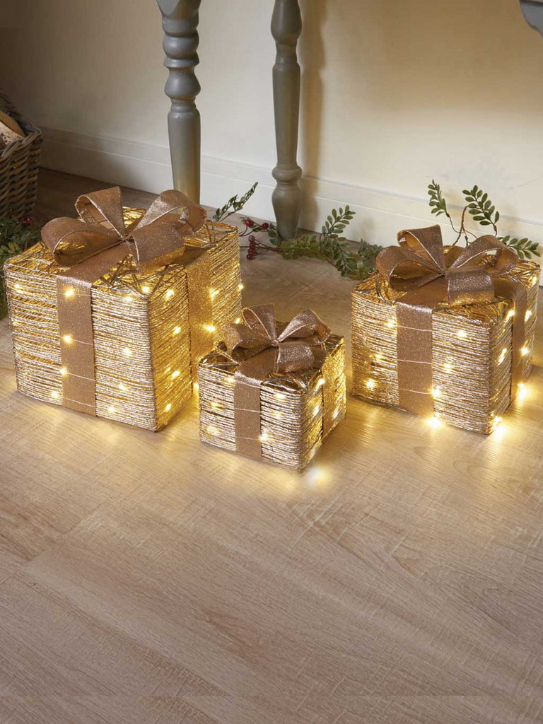Set of 3 Champagne Braid Faux Gift Boxes