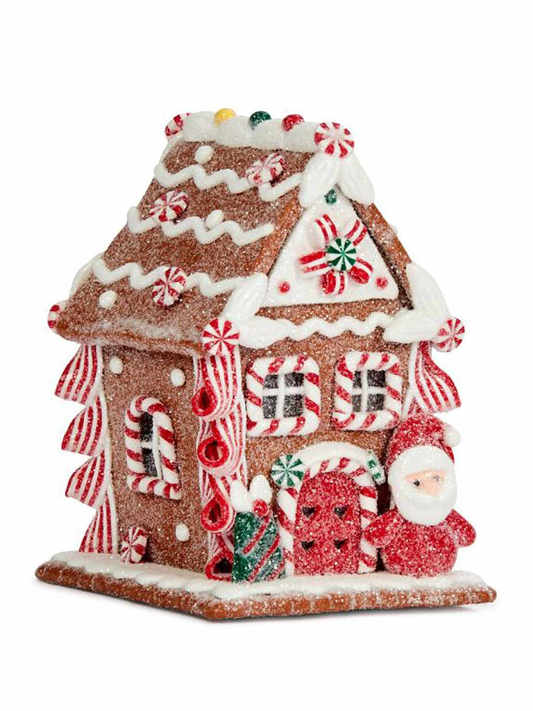 13 x 9.5 x 9.5cm LED Gingerbread Santa Candy Cane Cottage