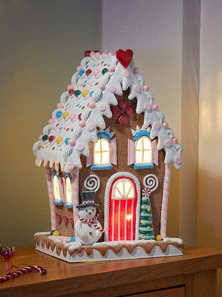 26cm Lit Ginger Bread Candy Lodge - Frosty