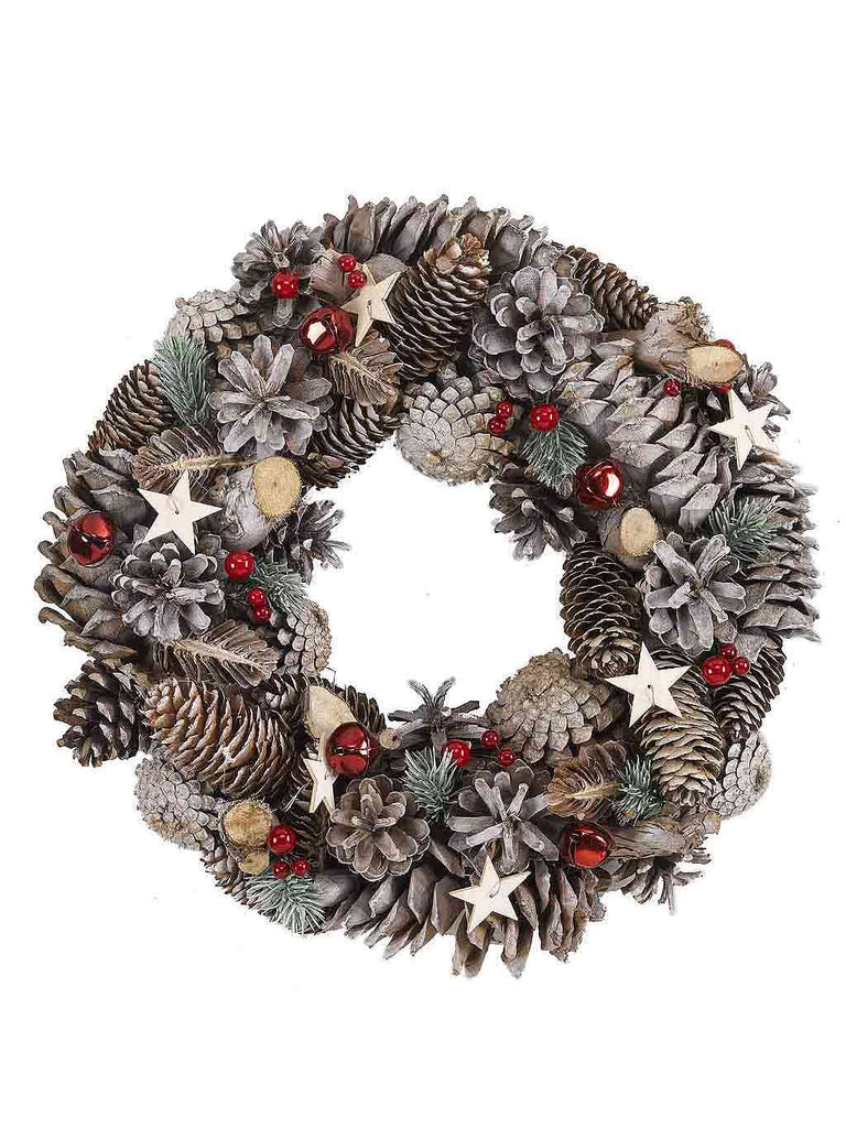 36cm Wreath with Pinecones - Frost Star Wreath