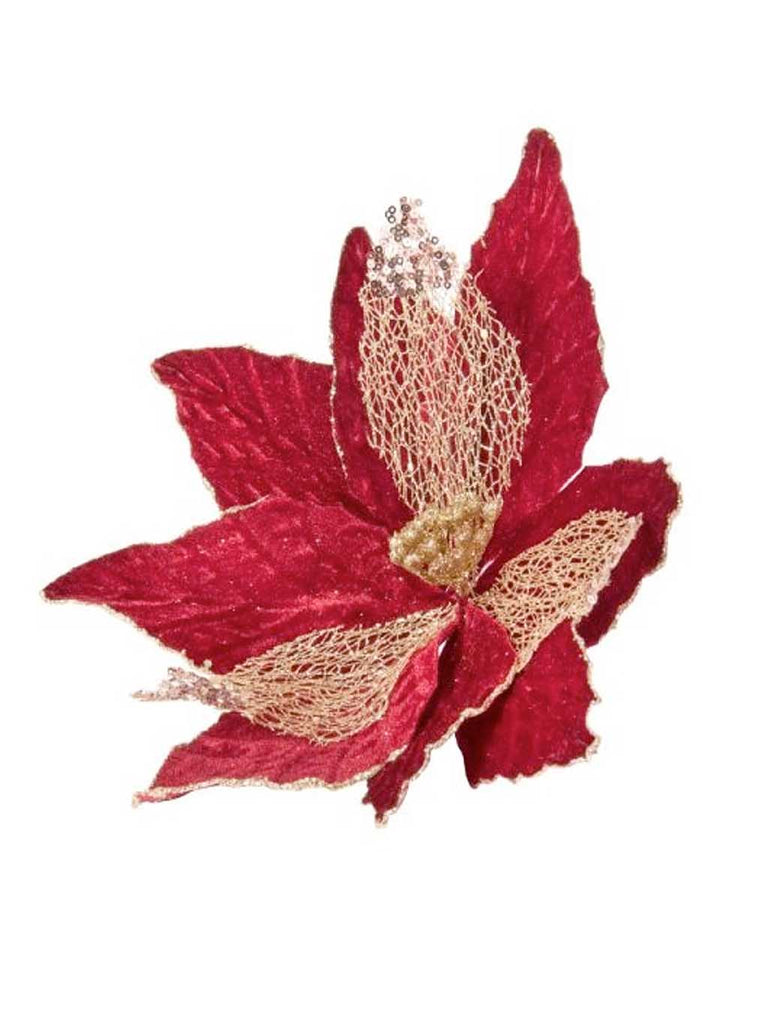 18cm Burgundy Flower with Gold Leaves Clip