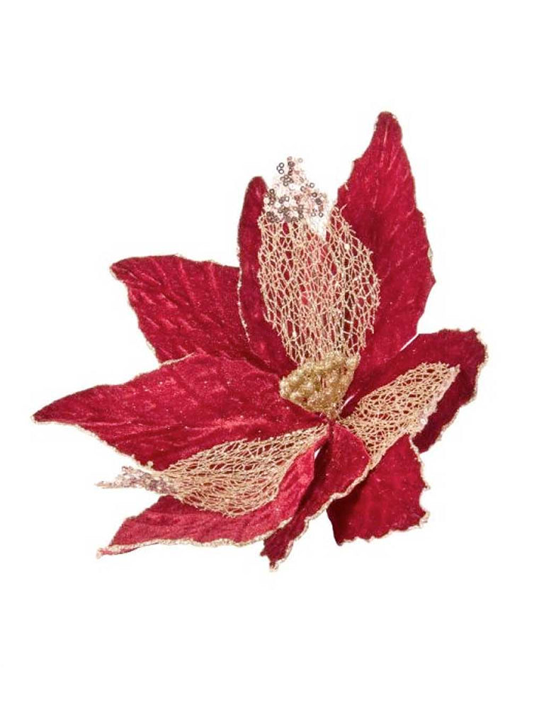 58cm Burgundy Flower with Gold Leaves Stem