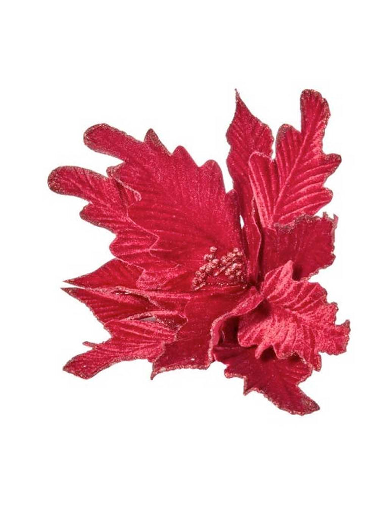 58cm Burgundy Velvet Flower with Glitter Trim Stem
