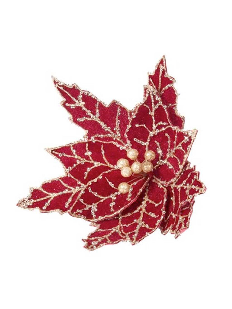 58cm Burgundy Poinsettia with Gold Outline Stem