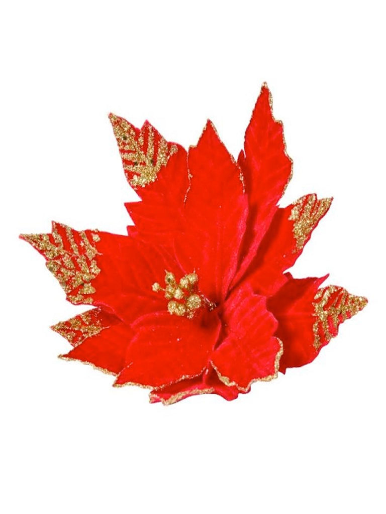 18cm Red Flower with Gold Tipped Leaves Clip