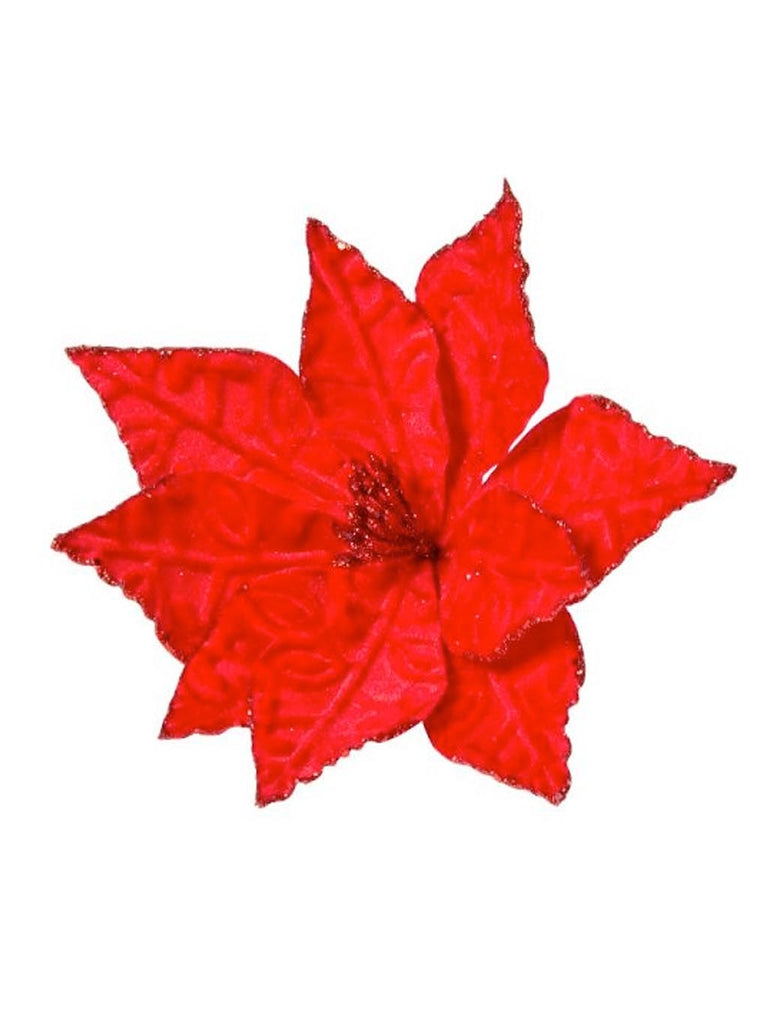 18cm Flower with Red Glitter Trim Clip