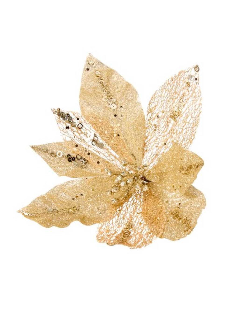 18cm Gold Glitter Poinsettia Clip