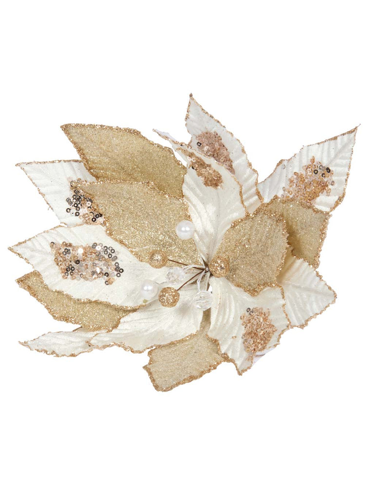 18cm Cream & Champagne Flower Clip with Sequins