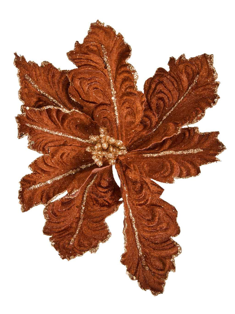 18cm Copper Bronze Flower Clip with Gold Glitter