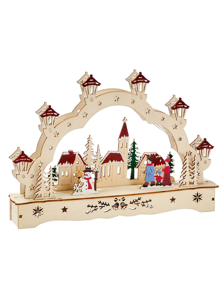 28cm InLit Wooden Festive Village