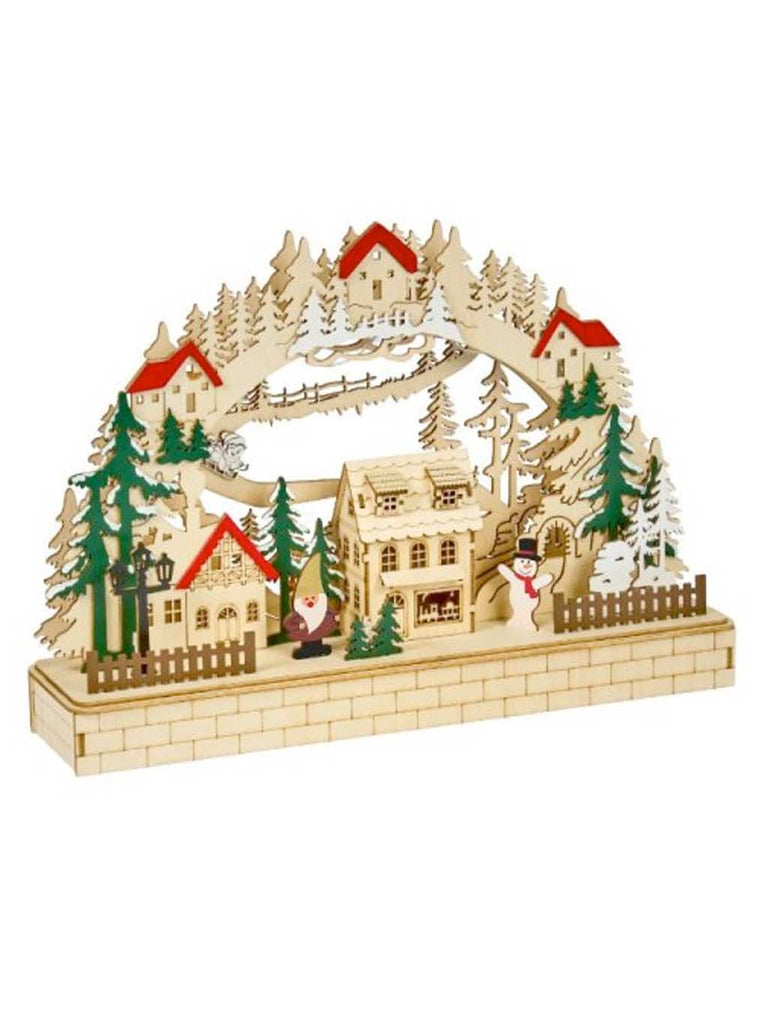 40cm InLit Wooden Alpine Christmas Scene