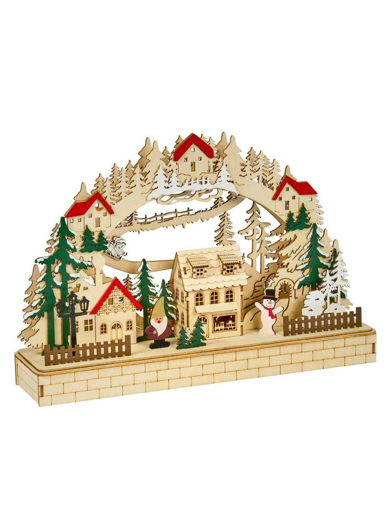 40cm InLit Wooden Alpine Christmas Scene
