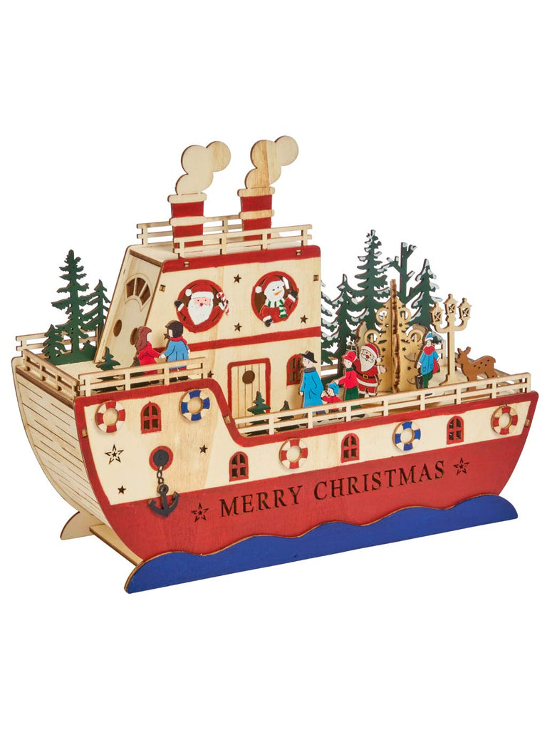 InLit Wooden Boat with Santa