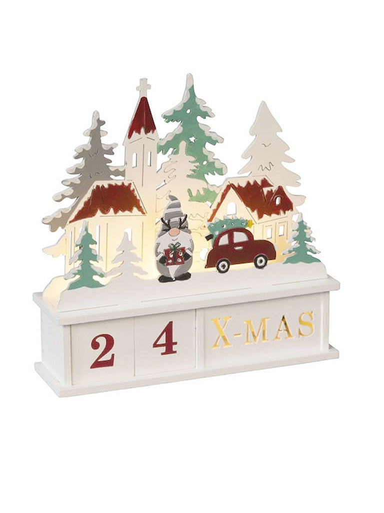 B/O Wooden Calendar with Santa & 4 LEDs