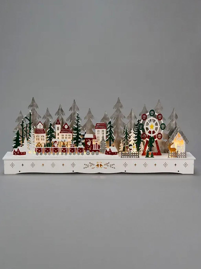 B/O LED Wooden Santas Village - Warm White