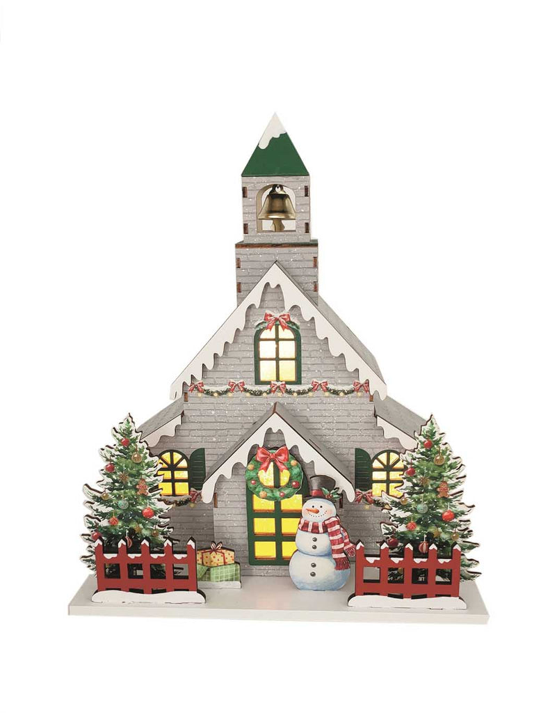 30cm B/O Christmas Church - Grey