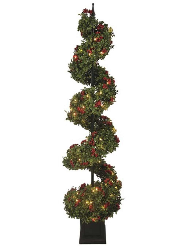 1.5M (5ft) Artificial Spiral Tree with Berries & LEDs