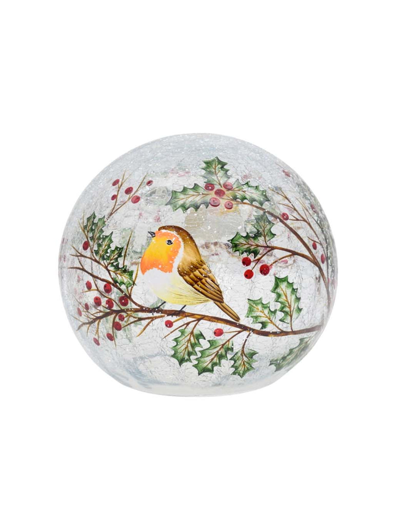 14cm B/O Robin & Holly Crackle Effect Ball