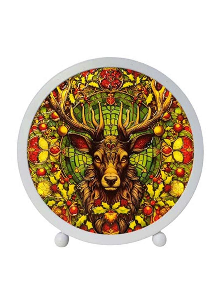 15 x 16cm B/O Round LED Stained Glass - Stag