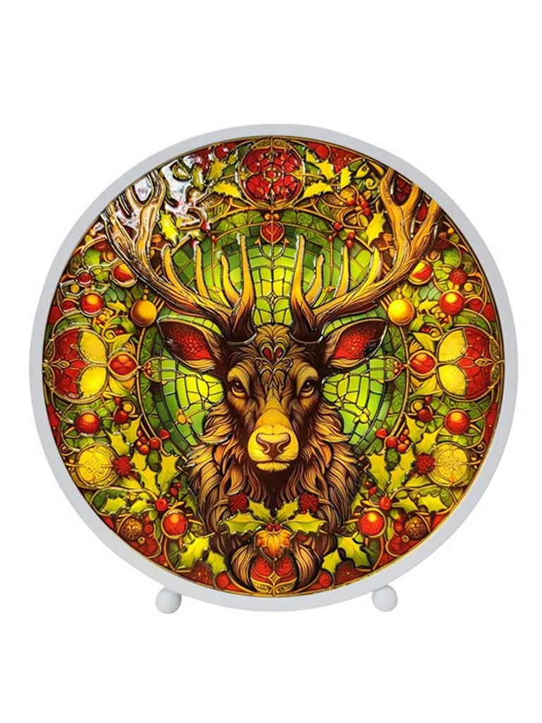 22 x 23cm B/O Round LED Stained Glass - Stag