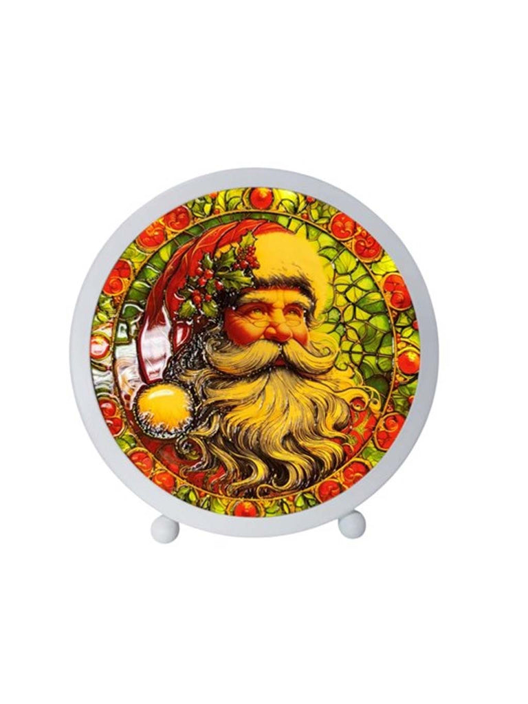15 x 16cm B/O Round LED Stained Glass - Santa