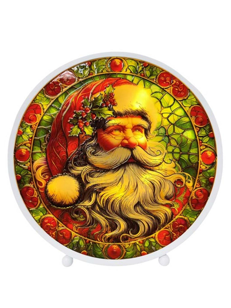 22 x 23cm B/O Round LED Stained Glass - Santa