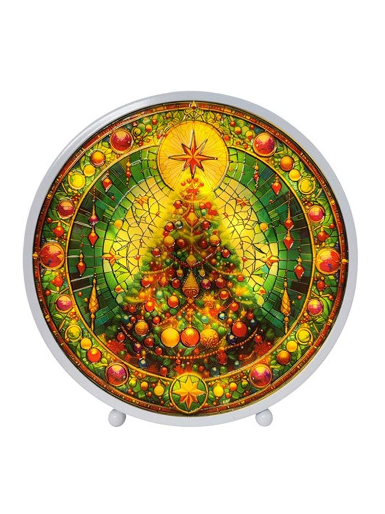 22 x 23cm B/O Round LED Stained Glass - Tree