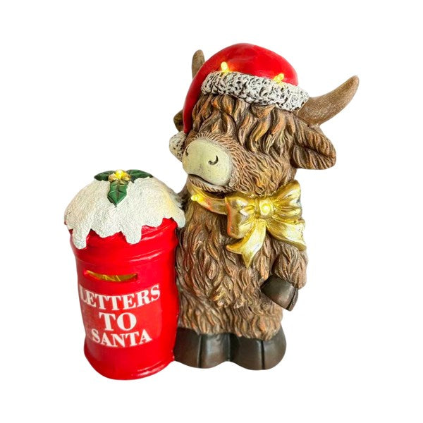 28 x 35cm B/O LED Highland Cow with Post Box