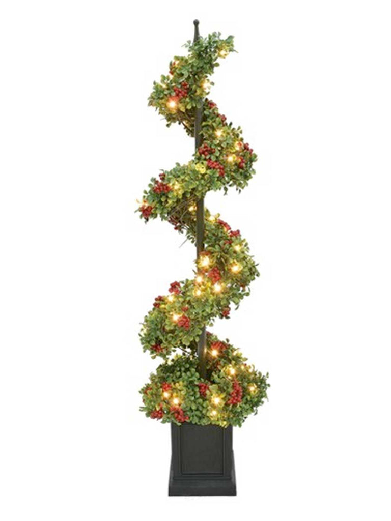 1.2M (4ft) Artificial Spiral Tree with Red Berries & 70 LEDs