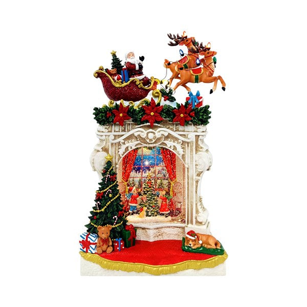 26cm B/O Santa Fireplace Scene Water Spinner with Sleigh
