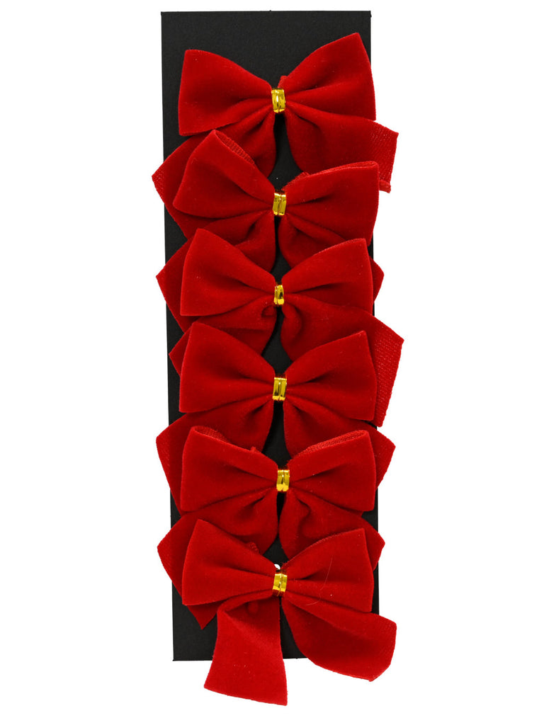Pk 6 5cm Flock Bows - Red
