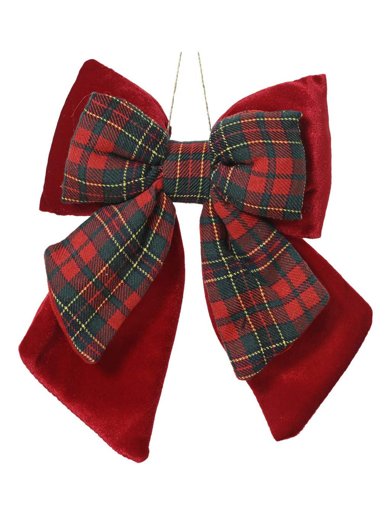23cm Double Velvet Bow Red & Tartan