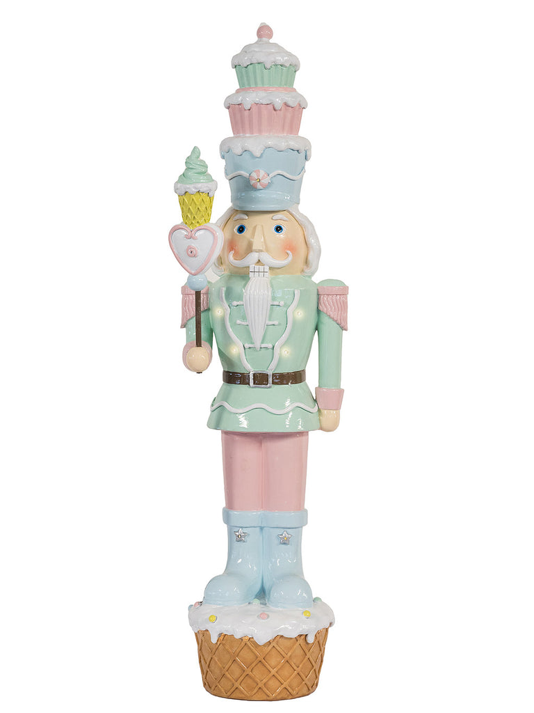 70cm Nutcracker Figure with Cake Hat & LED Lights - Pastel Candy Colour