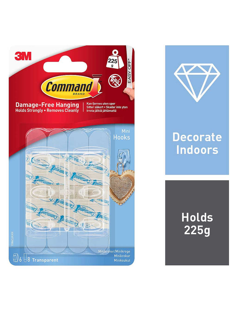 17006CLR Command Mini Clear Hooks with Clear Strips