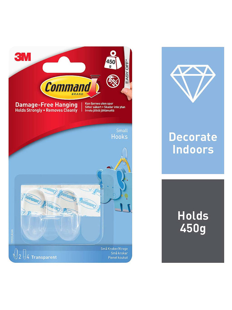 17092CLR Command Small Clear Hooks with Clear Strips