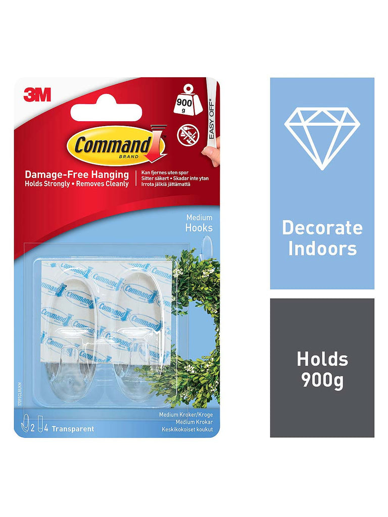 17091CLR Command Medium Clear Hooks with Clear Strips