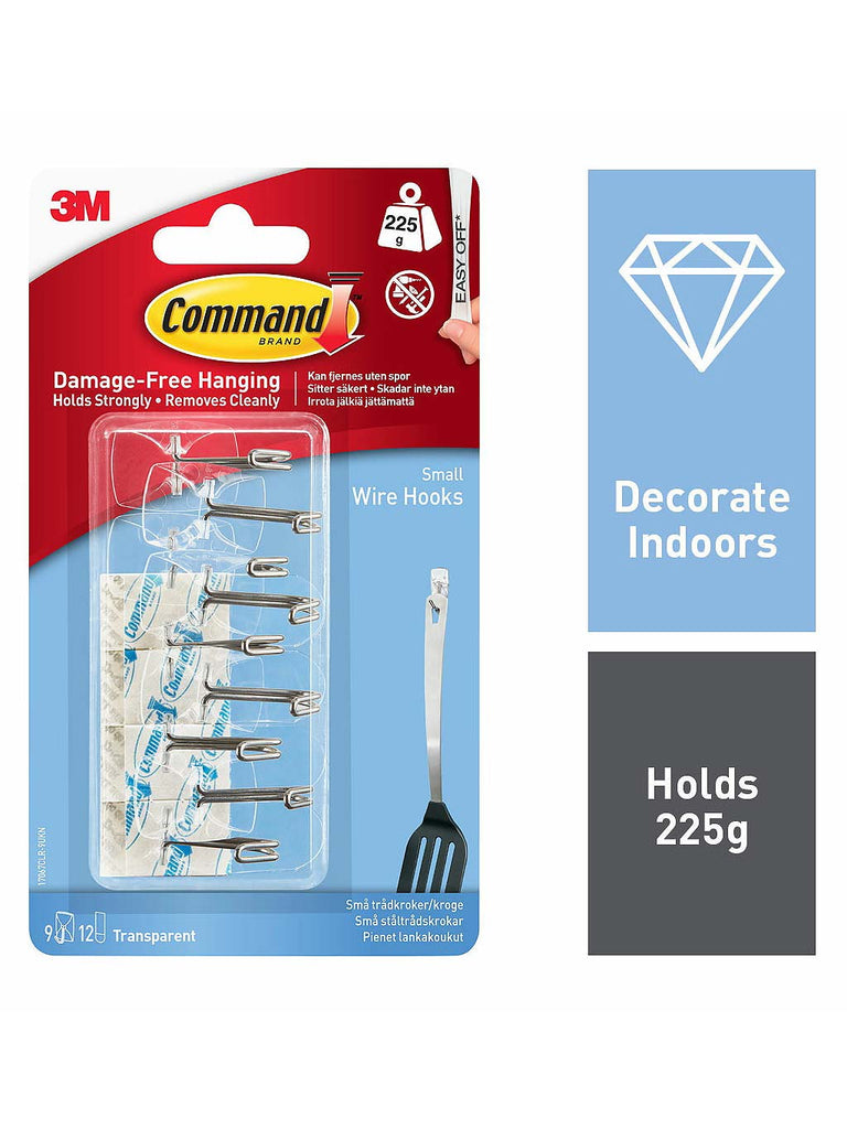17067CLR-9 Command Clear Small Wire Hooks with Clear Strips