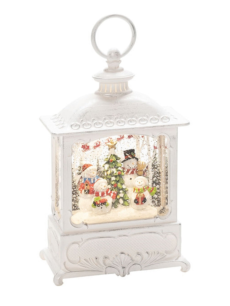 Water Lantern Small with Snowmen Family (White)