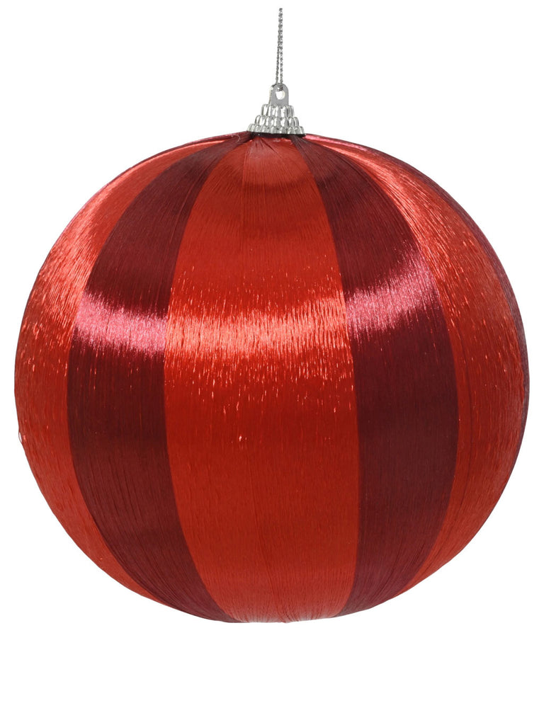 8cm Bauble Satin Shiny Thread Stripes - Red/Oxblood